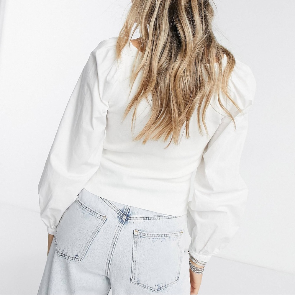 ASOS DESIGN square neck sweater woven sleeves
